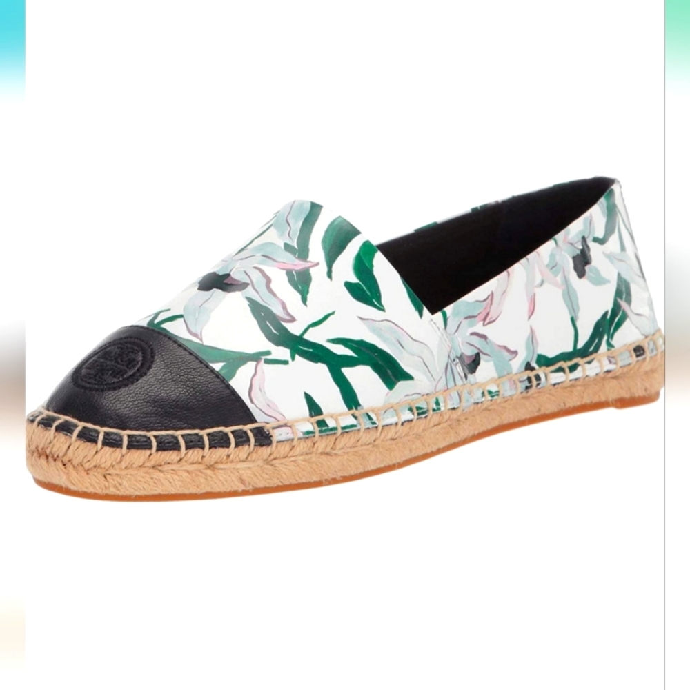 **NIB**Tory Burch Color Block Leather Espadrille, Ivory Desert Bloom/Navy Nappa